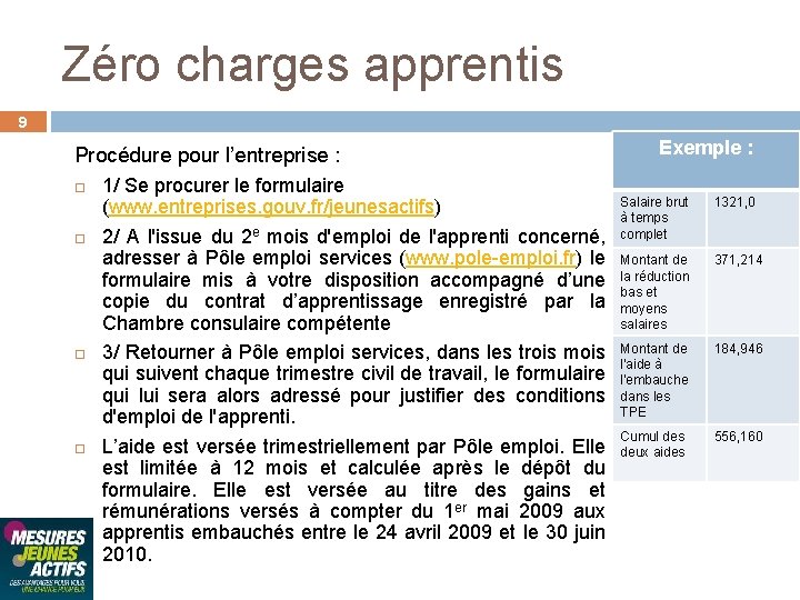 Zéro charges apprentis 9 Procédure pour l’entreprise : 1/ Se procurer le formulaire (www.