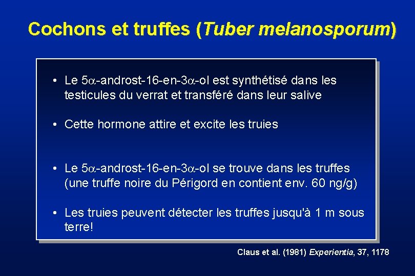 Cochons et truffes (Tuber melanosporum) • Le 5 a-androst-16 -en-3 a-ol est synthétisé dans