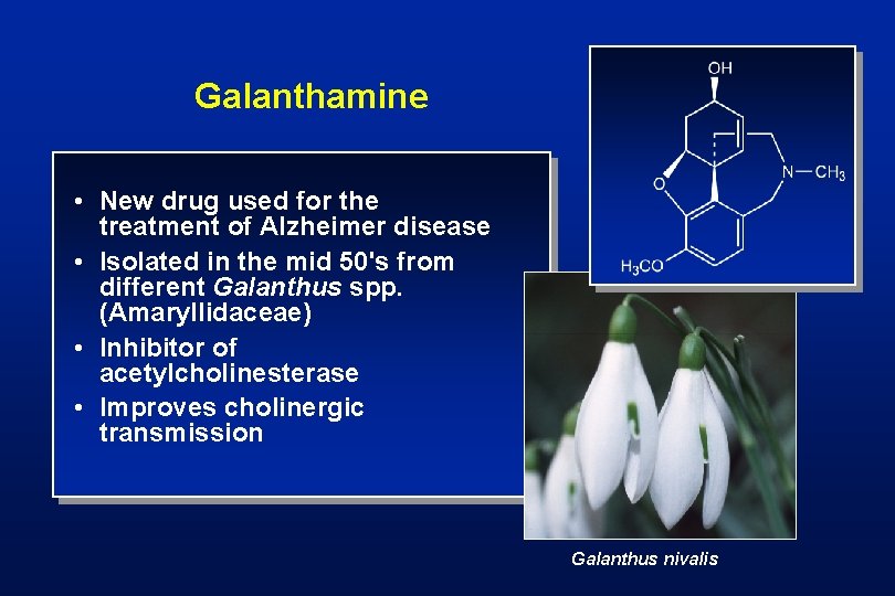 Galanthamine • New drug used for the treatment of Alzheimer disease • Isolated in