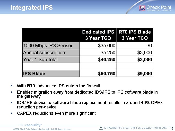 Integrated IPS § § With R 70, advanced IPS enters the firewall Enables migration Integrated IPS § § With R 70, advanced IPS enters the firewall Enables migration