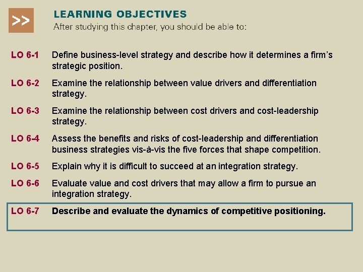 LO 6 -1 Define business-level strategy and describe how it determines a firm’s strategic