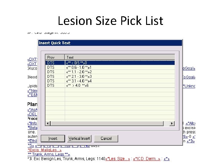 Lesion Size Pick List 