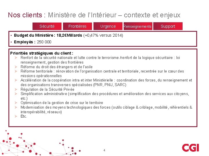 Nos clients : Ministère de l’Intérieur – contexte et enjeux Sécurité Frontières Urgence Renseignements