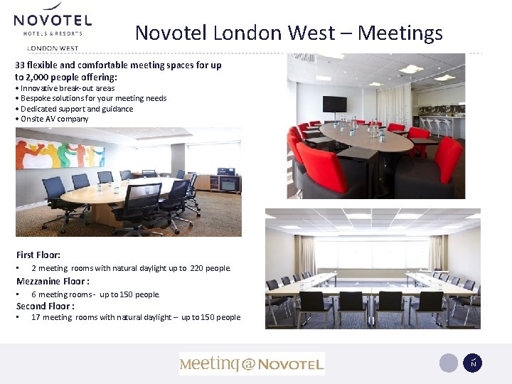 Novotel London West – Meetings 33 flexible and comfortable meeting spaces for up to