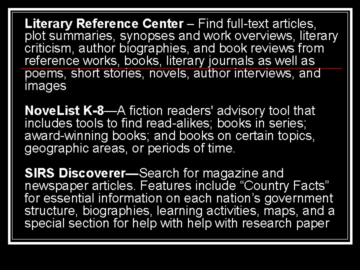 Literary Reference Center – Find full-text articles, plot summaries, synopses and work overviews, literary