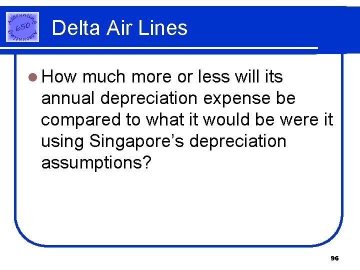 Delta Air Lines l How much more or less will its annual depreciation expense Delta Air Lines l How much more or less will its annual depreciation expense