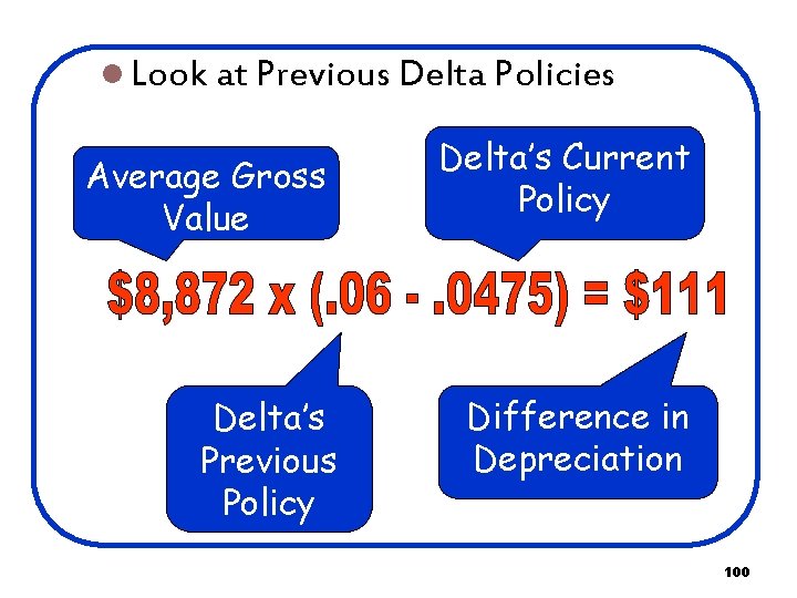 l Look at Previous Delta Policies Average Gross Value Delta’s Previous Policy Delta’s Current l Look at Previous Delta Policies Average Gross Value Delta’s Previous Policy Delta’s Current