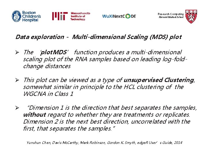 Research Computing Harvard Medical School Data exploration - Multi-dimensional Scaling (MDS) plot Ø The