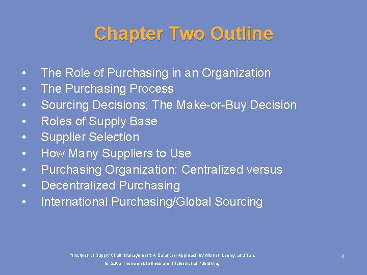 Chapter Two Outline • • • The Role of Purchasing in an Organization The Chapter Two Outline • • • The Role of Purchasing in an Organization The
