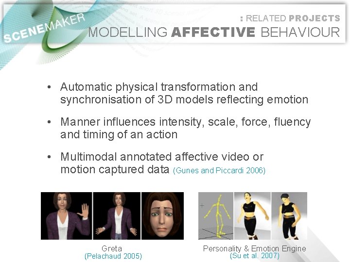 : RELATED PROJECTS MODELLING AFFECTIVE BEHAVIOUR • Automatic physical transformation and synchronisation of 3