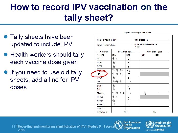 How to record IPV vaccination on the tally sheet? l Tally sheets have been