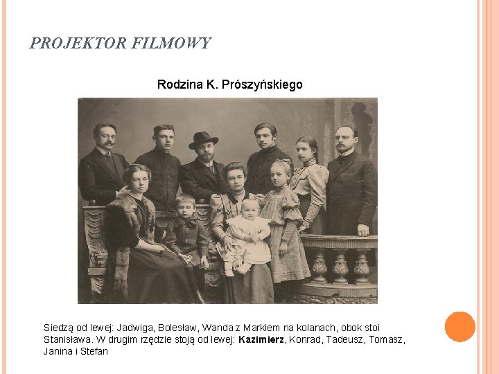 PROJEKTOR FILMOWY Rodzina K. Prószyńskiego Siedzą od lewej: Jadwiga, Bolesław, Wanda z Markiem na