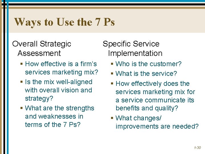 Ways to Use the 7 Ps Overall Strategic Assessment § How effective is a