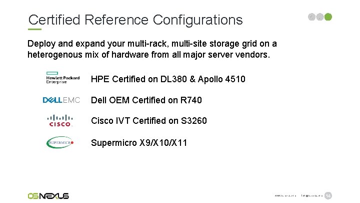 Certified Reference Configurations Deploy and expand your multi-rack, multi-site storage grid on a heterogenous