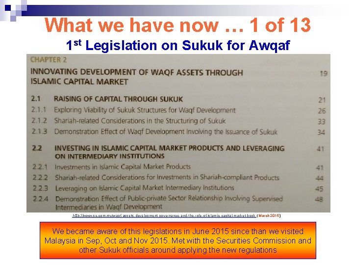 What we have now … 1 of 13 1 st Legislation on Sukuk for