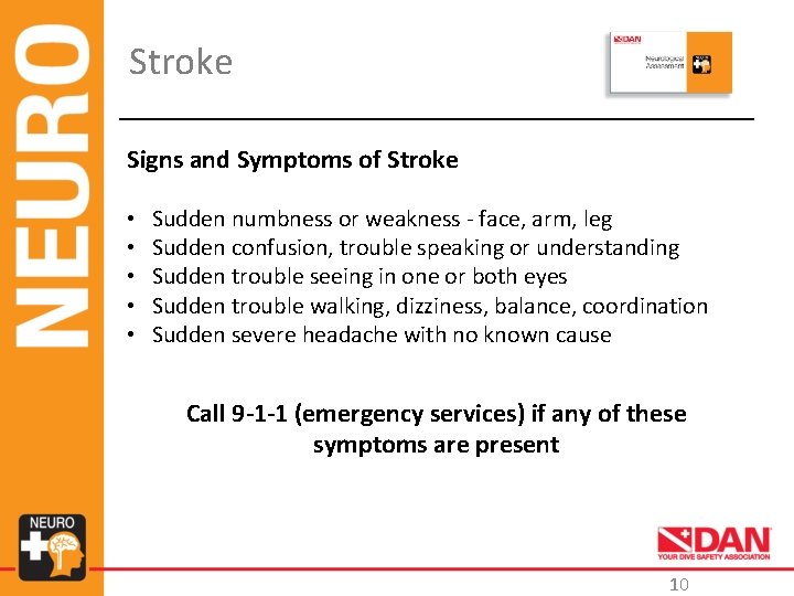 Stroke Signs and Symptoms of Stroke • • • Sudden numbness or weakness -