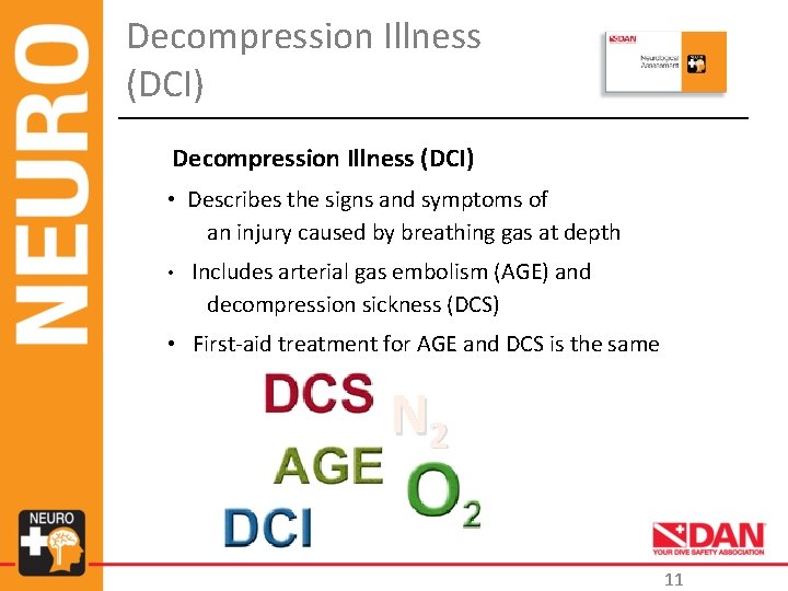 Decompression Illness (DCI) • Describes the signs and symptoms of an injury caused by