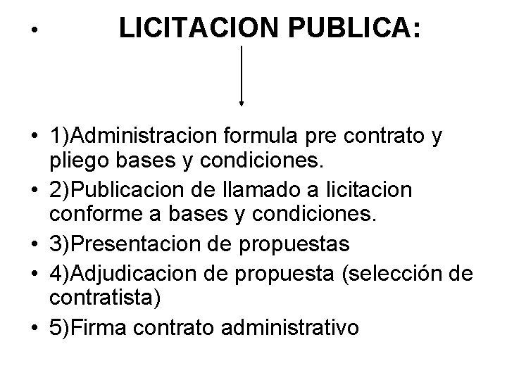 • LICITACION PUBLICA: • 1)Administracion formula pre contrato y pliego bases y condiciones.