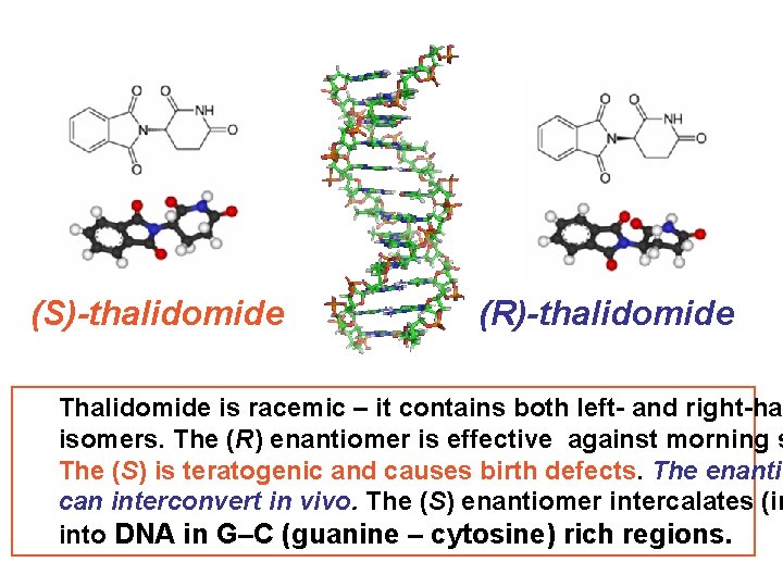 (S)-thalidomide (R)-thalidomide Thalidomide is racemic – it contains both left- and right-han isomers. The