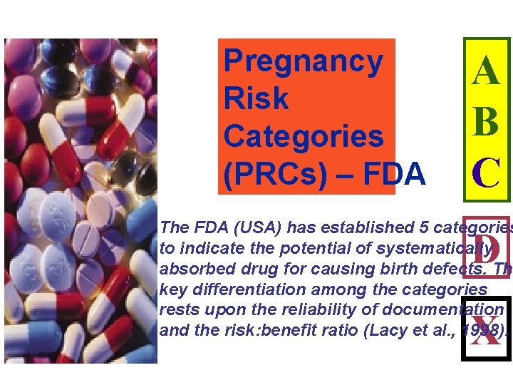 Pregnancy Risk Categories (PRCs) – FDA A B C The FDA (USA) has established