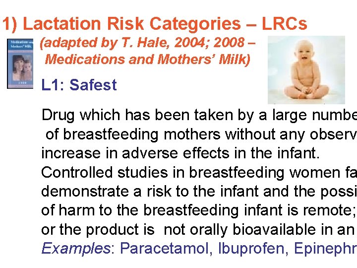 11) Lactation Risk Categories – LRCs (adapted by T. Hale, 2004; 2008 – Medications