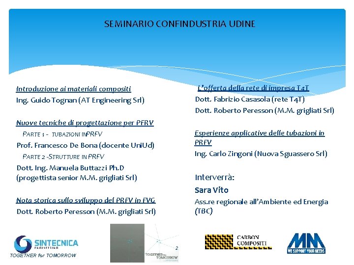 SEMINARIO CONFINDUSTRIA UDINE L’offerta della rete di impresa T 4 T Dott. Fabrizio Casasola