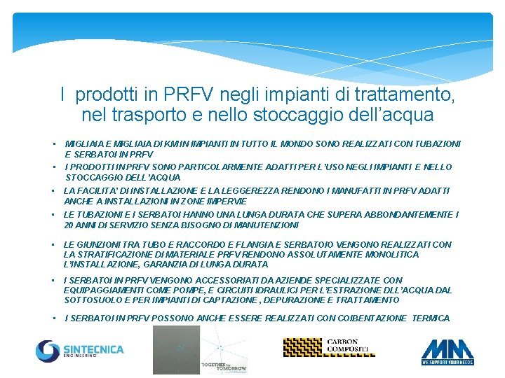 I prodotti in PRFV negli impianti di trattamento, nel trasporto e nello stoccaggio dell’acqua