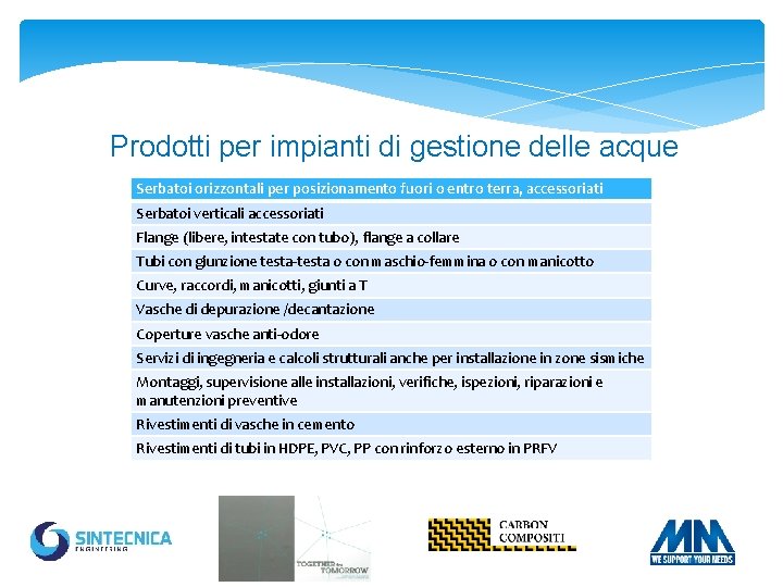 Prodotti per impianti di gestione delle acque Serbatoi orizzontali per posizionamento fuori o entro