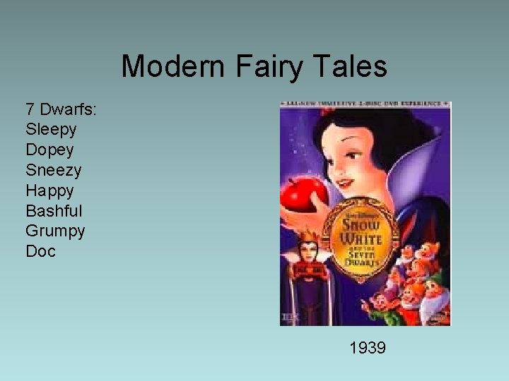 Modern Fairy Tales 7 Dwarfs: Sleepy Dopey Sneezy Happy Bashful Grumpy Doc 1939 