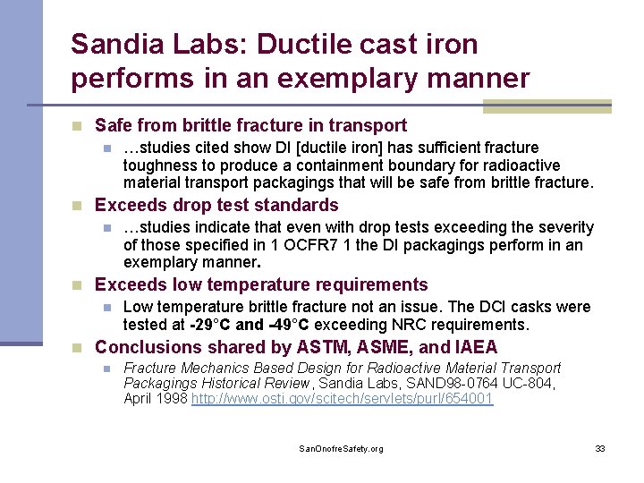 Sandia Labs: Ductile cast iron performs in an exemplary manner n Safe from brittle