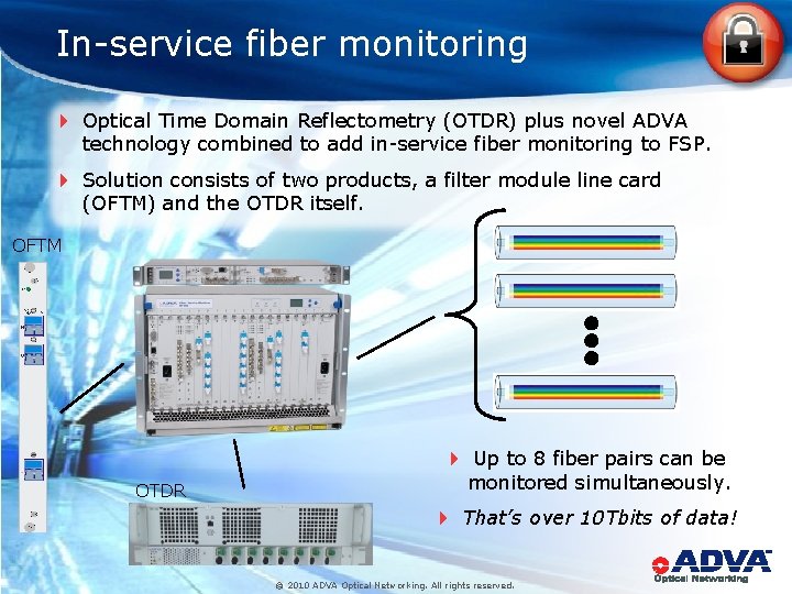 In-service fiber monitoring 4 Optical Time Domain Reflectometry (OTDR) plus novel ADVA technology combined
