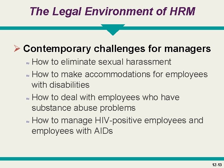 The Legal Environment of HRM Ø Contemporary challenges for managers ≈ How to eliminate