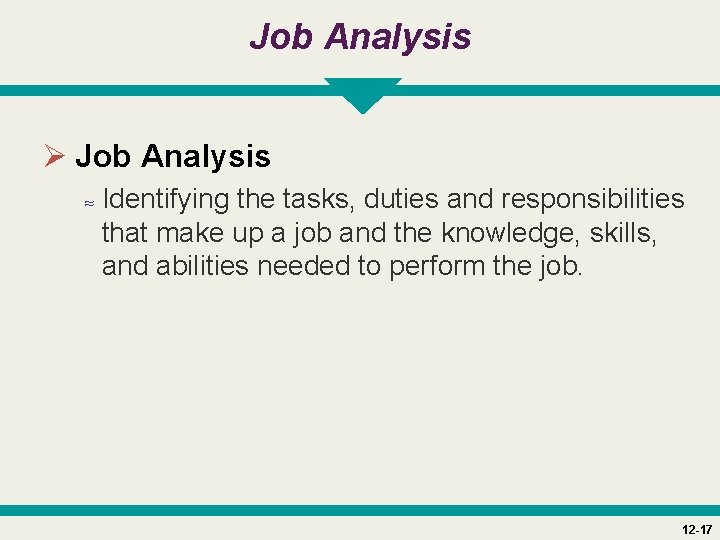 Job Analysis Ø Job Analysis ≈ Identifying the tasks, duties and responsibilities that make