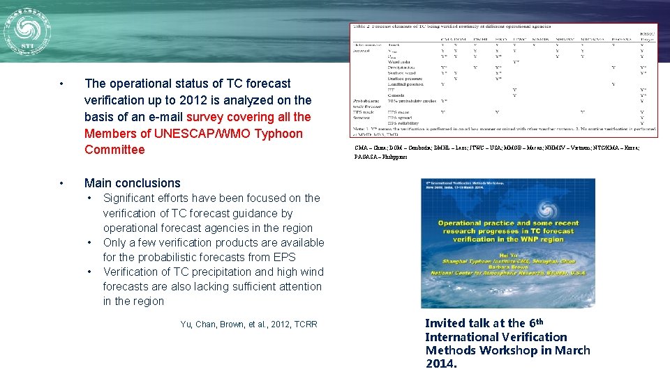 • • The operational status of TC forecast verification up to 2012 is • • The operational status of TC forecast verification up to 2012 is