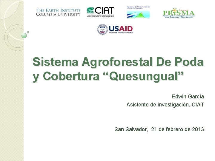Sistema Agroforestal De Poda y Cobertura “Quesungual” Edwin García Asistente de investigación, CIAT San