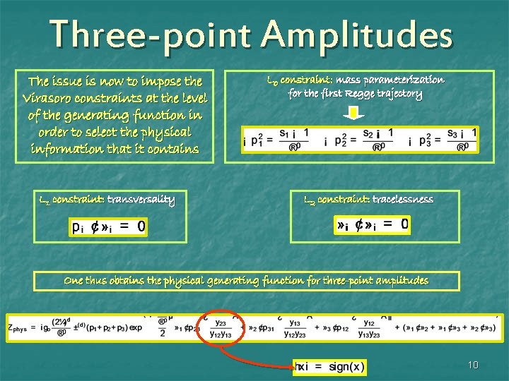 Three-point Amplitudes The issue is now to impose the Virasoro constraints at the level Three-point Amplitudes The issue is now to impose the Virasoro constraints at the level