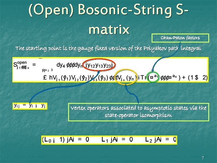 (Open) Bosonic-String Smatrix Chan-Paton factors The starting point is the gauge fixed version of (Open) Bosonic-String Smatrix Chan-Paton factors The starting point is the gauge fixed version of