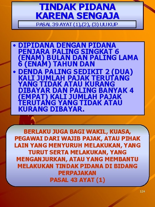 TINDAK PIDANA KARENA SENGAJA PASAL 39 AYAT (1), (2), (3) UU KUP • DIPIDANA