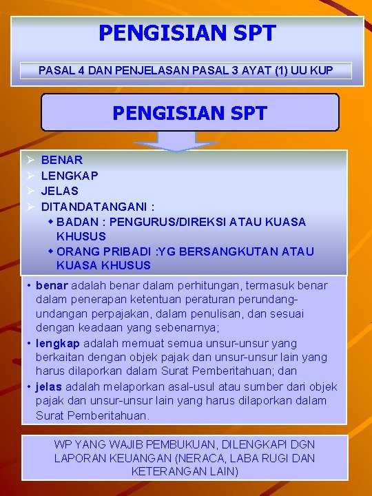 PENGISIAN SPT PASAL 4 DAN PENJELASAN PASAL 3 AYAT (1) UU KUP PENGISIAN SPT