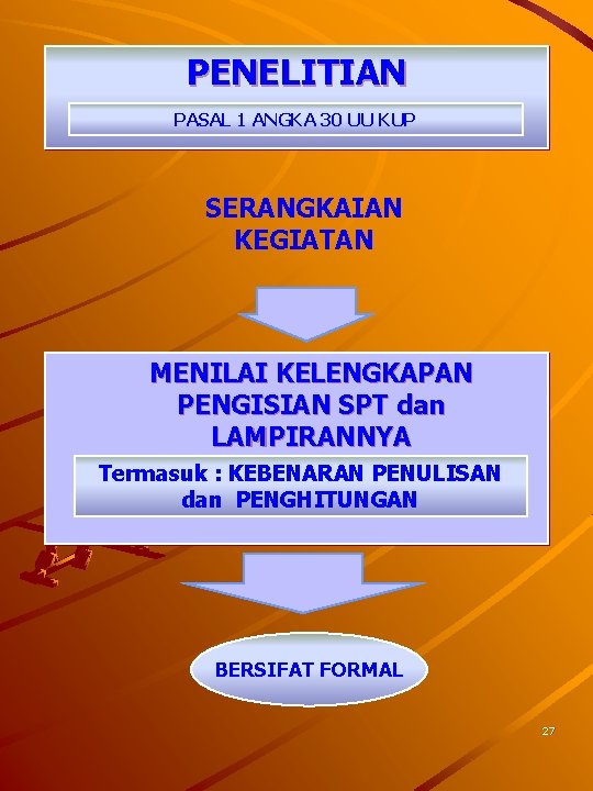 PENELITIAN PASAL 1 ANGKA 30 UU KUP SERANGKAIAN KEGIATAN MENILAI KELENGKAPAN PENGISIAN SPT dan