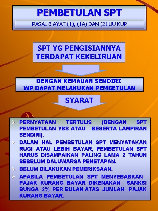 PEMBETULAN SPT PASAL 8 AYAT (1), (1 A) DAN (2) UU KUP SPT YG