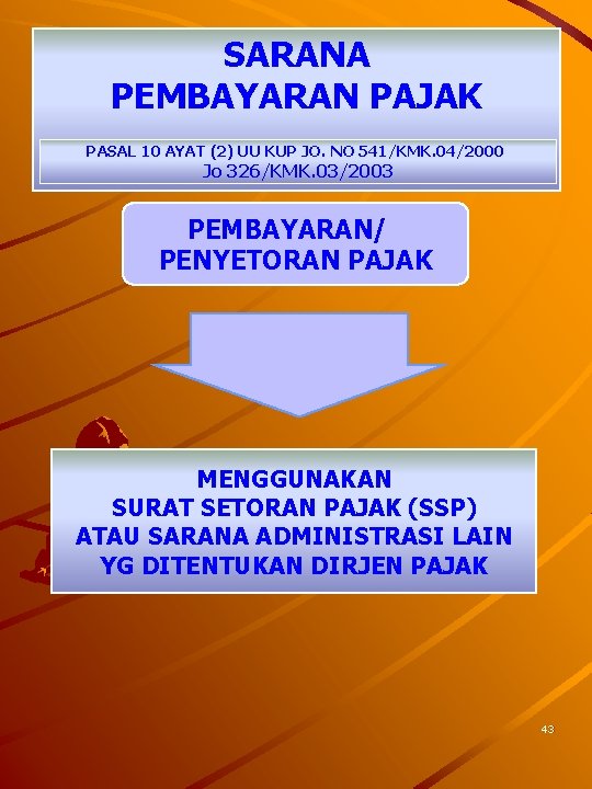 SARANA PEMBAYARAN PAJAK PASAL 10 AYAT (2) UU KUP JO. NO 541/KMK. 04/2000 Jo