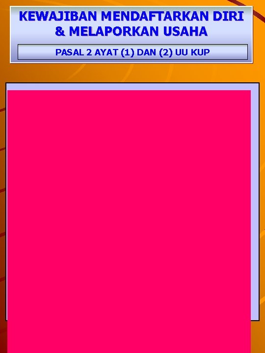 KEWAJIBAN MENDAFTARKAN DIRI & MELAPORKAN USAHA PASAL 2 AYAT (1) DAN (2) UU KUP