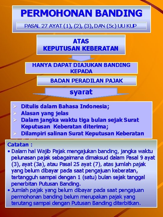 PERMOHONAN BANDING PASAL 27 AYAT (1), (2), (3), DAN (5 c) UU KUP ATAS