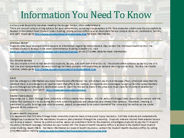 Information You Need To Know Culinary and Hospitality Services: Feeding the Cougar Nation, CRSU