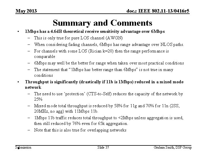 May 2013 doc. : IEEE 802. 11 -13/0416 r 5 Summary and Comments •