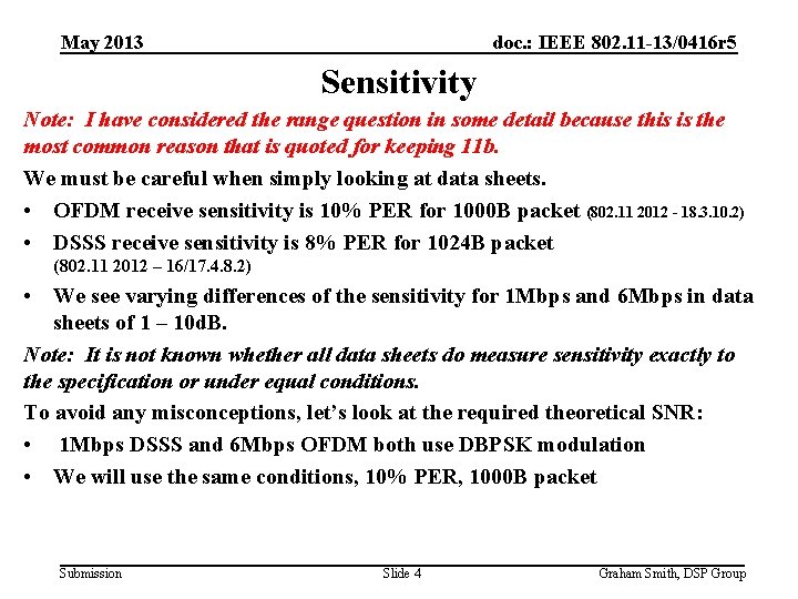 May 2013 doc. : IEEE 802. 11 -13/0416 r 5 Sensitivity Note: I have