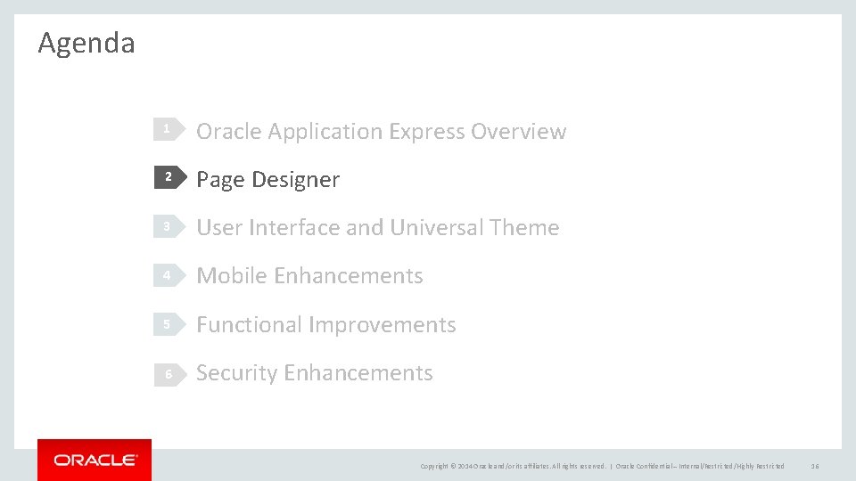 Agenda 1 Oracle Application Express Overview 2 Page Designer 3 User Interface and Universal