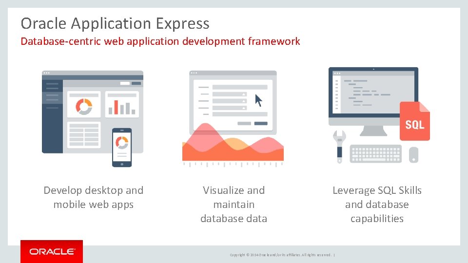 Oracle Application Express Database-centric web application development framework Develop desktop and mobile web apps