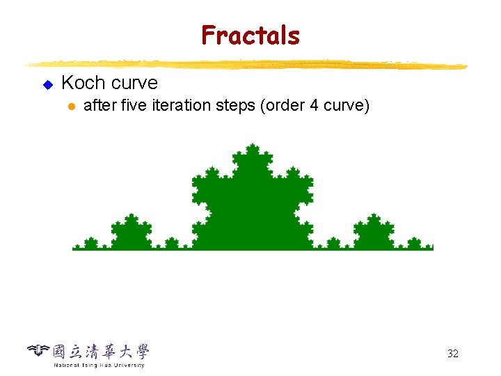 Fractals u Koch curve l after five iteration steps (order 4 curve) 32 Fractals u Koch curve l after five iteration steps (order 4 curve) 32